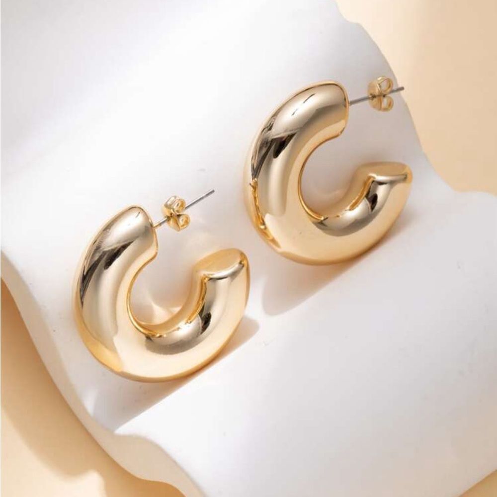 5/$25 Gold Color Chunky Hoops - Picture 2 of 4